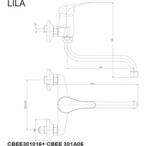 Drezová nástenná batéria, Lila, 100 mm, s ramienkom rúrkovým ø 18 mm - 300 mm, chróm