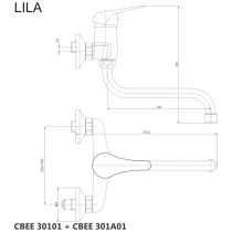 Drezová nástenná batéria, Lila, s ramienkom rúrkovým pr. 18 mm - 300 mm, chróm