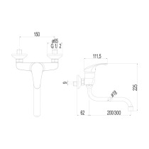 Drezová nástenná batéria, Sonáta, 150 mm, s ramienkom rúrkovým ø 18 mm - 300 mm, chróm