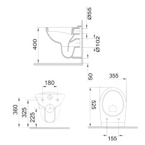 WC závesné, RIMLESS, 530x355x360, keramické, vr. sedátka CSS124