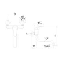 Drezová nástenná batéria, Sonáta, 100 mm, s ramienkom rúrkovým ø 18 mm - 300 mm, chróm