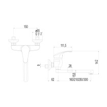 Drezová nástenná batéria, Sonáta, 150 mm, s ramienkom plochým rovným 160 mm, chróm