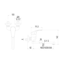 Drezová nástenná batéria, Sonáta, 100 mm, s ramienkom plochým rovným 210 mm, chróm